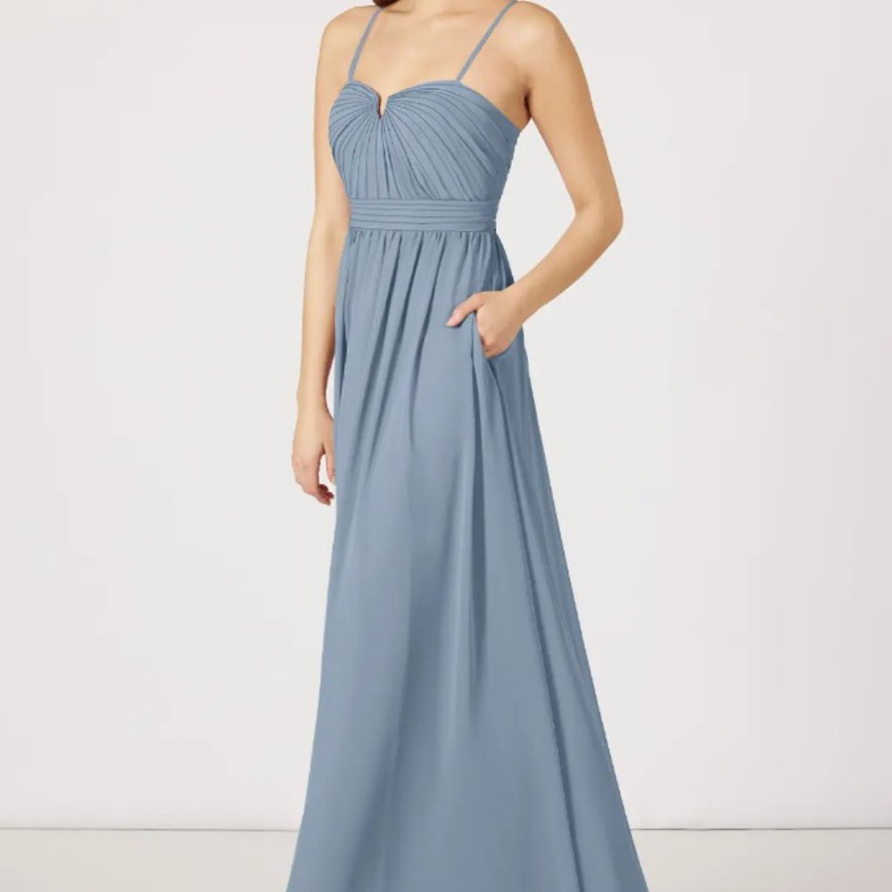 Azazie Lara Bridesmaids Dress, Dusty Blue Color, Size A0